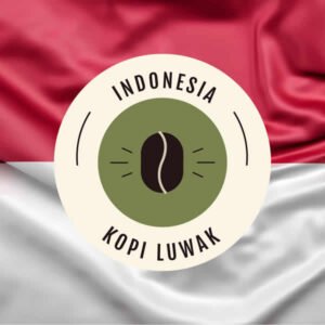 Café indonesio Kopi Luwak sobre bandera de Indonesia